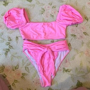 Pink Puff Sleeve Bikini Set